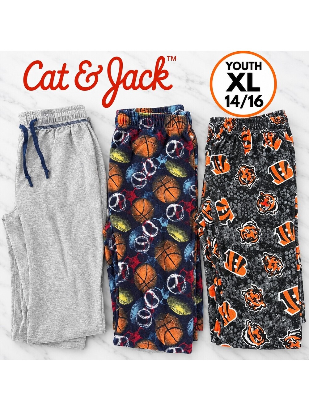 Youth XL 14/16 Pajama Pants 3-Pack Sports Bengals Gray Lounge Pants